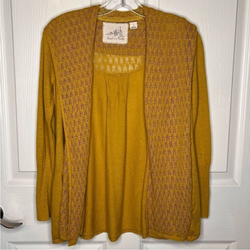 Anthropologie Angel Of The North Mustard Yellow Cardigan Sweater Sz S P Linen